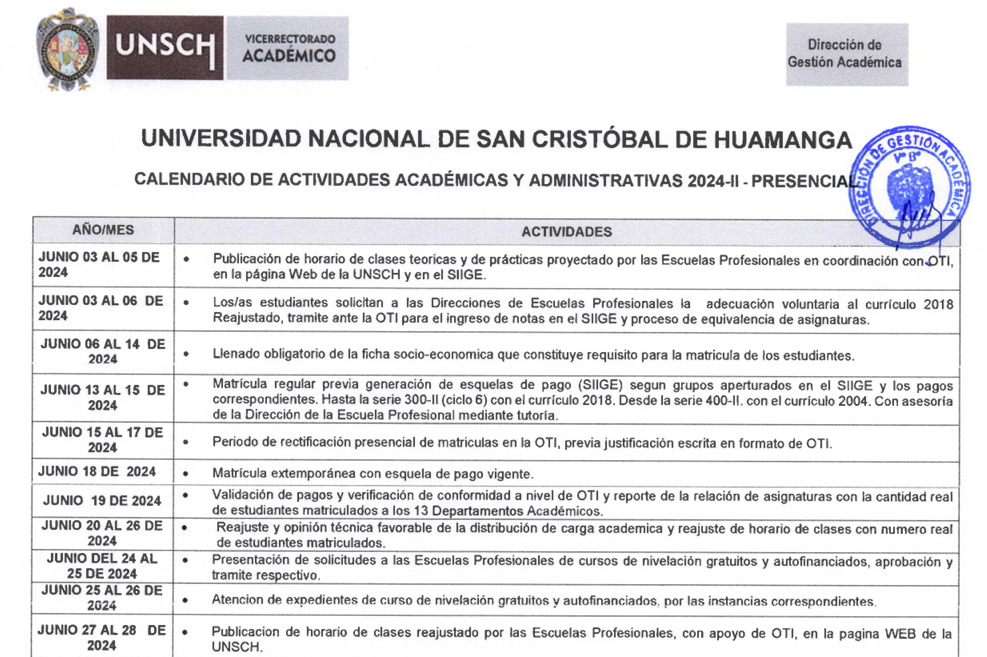 Calendario de Actividades Académico-Administrativas 2024-II