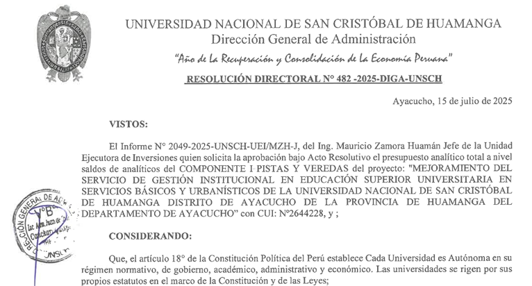 Presupuesto Analítico Total a nivel de saldos: COMPONENTE I PISTAS Y VEREDAS