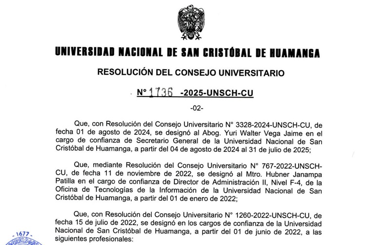 Se da por concluido los cargos de confianza a partir de 01 de agosto 2025