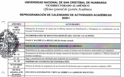 Calendario de Actividades Académico-Administrativas 2020-I