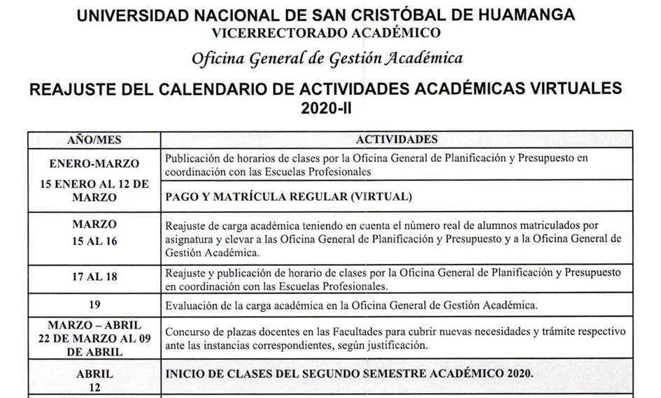 Calendario de Actividades Académico-Administrativas 2020-II