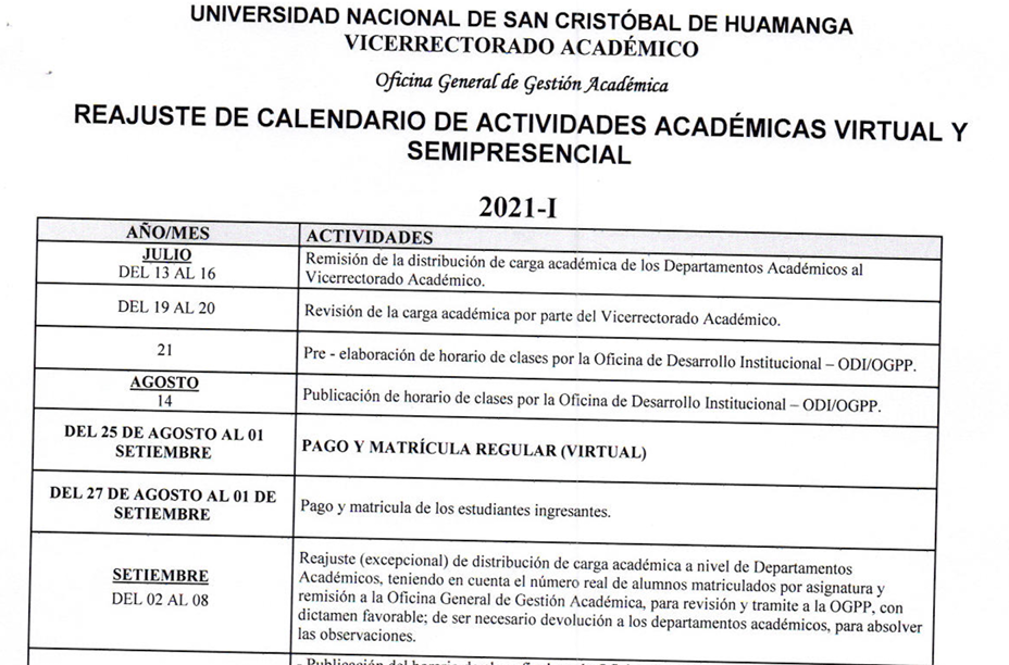 Calendario de Actividades Académico-Administrativas 2021-I
