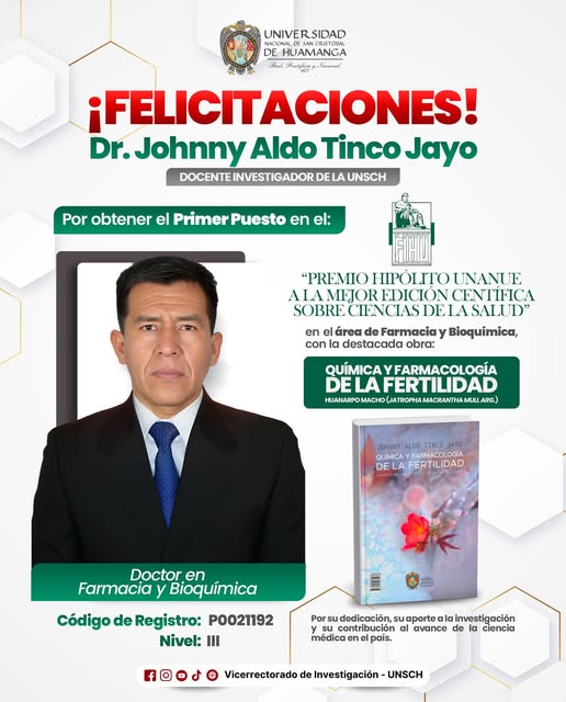 ¡FELICITACIONES DR. JHONNY TINCO JAYO, 1ER PUESTO EN LA CATEGORíA MEJOR EDICIÓN CIENTÍFICA EN CIENCIAS MÉDICAS!!